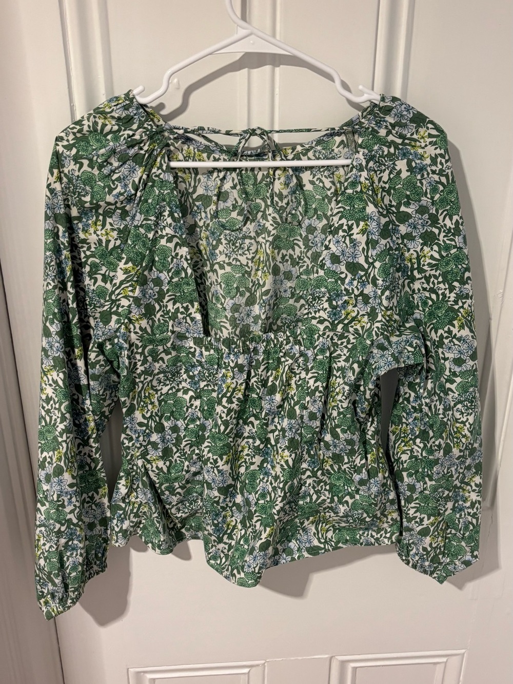 J. Crew Green Floral Long-Sleeve Blouse - Picture 2 of 3